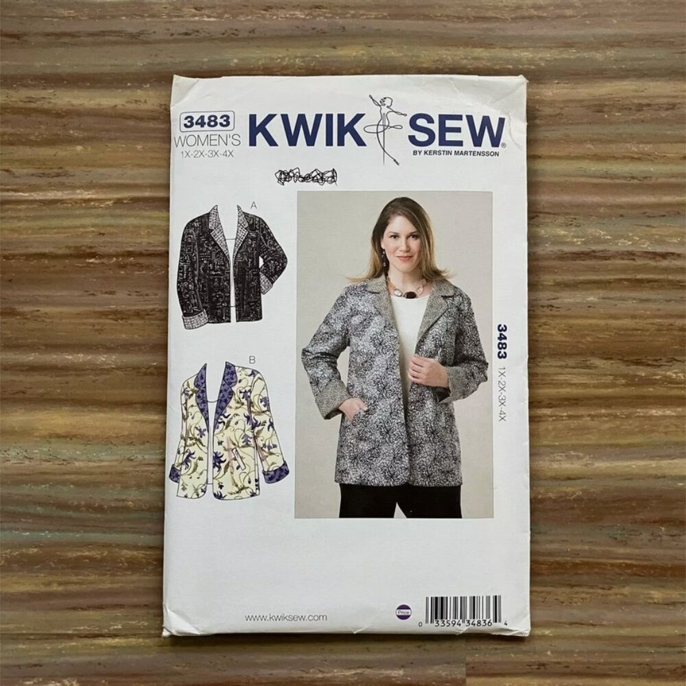 UNCUT Sewing Pattern Kwik Sew 3483 Reversible Straight-cut Jacket Womens 1X-4X